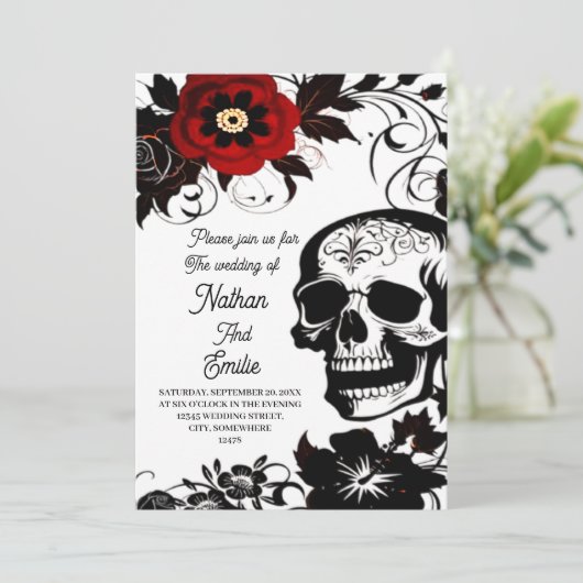 Elegante Romantische Schedel gotische bruiloft uit Kaart (Staand voorkant)