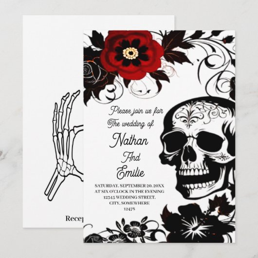Elegante Romantische Schedel gotische bruiloft uit Kaart (Voorkant / Achterkant)