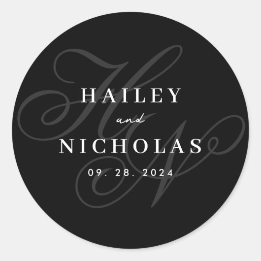 Elegante Romantische Script Monogram Trouwsticker Ronde Sticker (Voorkant)