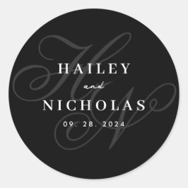 Elegante Romantische Script Monogram Trouwsticker Ronde Sticker