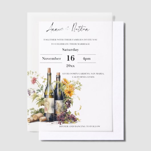 Elegante romantische script wijnmakerij bruiloft vellum uitnodigingen (Offset)