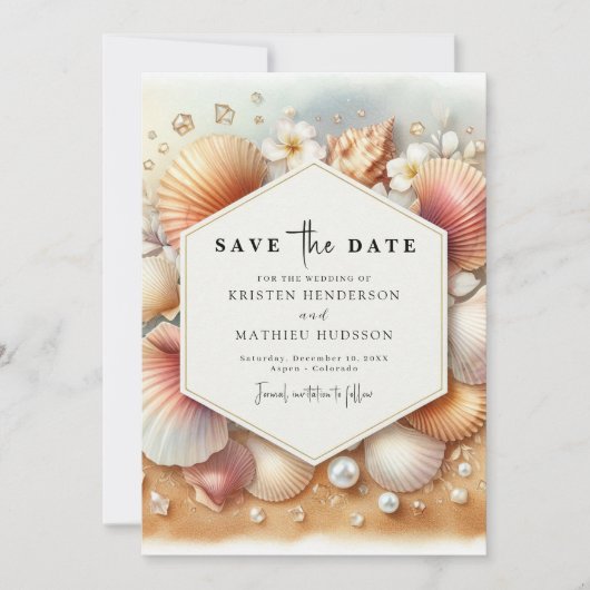 Elegante romantische strand bruiloft save the date (Voorkant)
