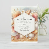 Elegante romantische strand bruiloft save the date (Staand voorkant)