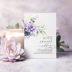 Elegante Romantische Succulenten Gouden Groene Huw Folie Uitnodiging
