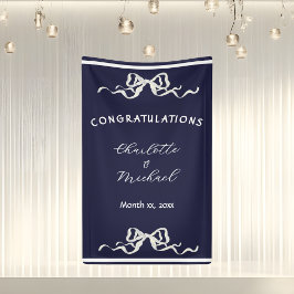 Elegante Romantische Trouwdag Marineblauwe Strik F Spandoek