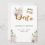 Elegante romantische vetplanten gouden groen save the date (Voorkant)
