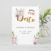 Elegante romantische vetplanten gouden groen save the date (Staand voorkant)