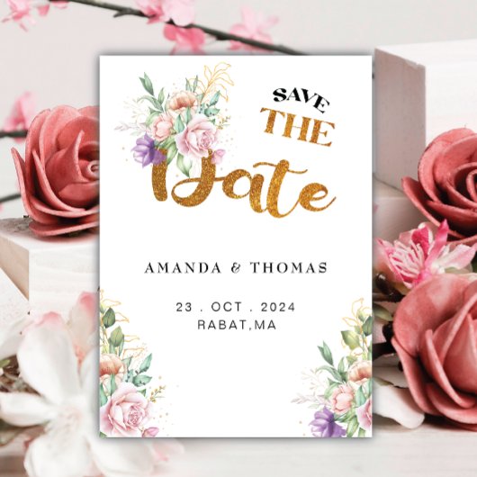 Elegante romantische vetplanten gouden groen save the date