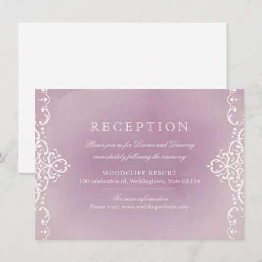 Elegante romantische vintage trouwreceptie mauve kaart (Voorkant / Achterkant)