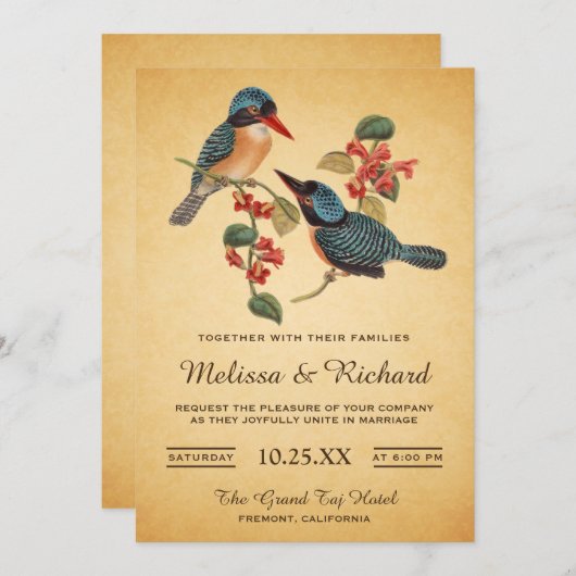 Elegante  Romantische Vogels Huwelijksuitnodiging Kaart (Voorkant / Achterkant)