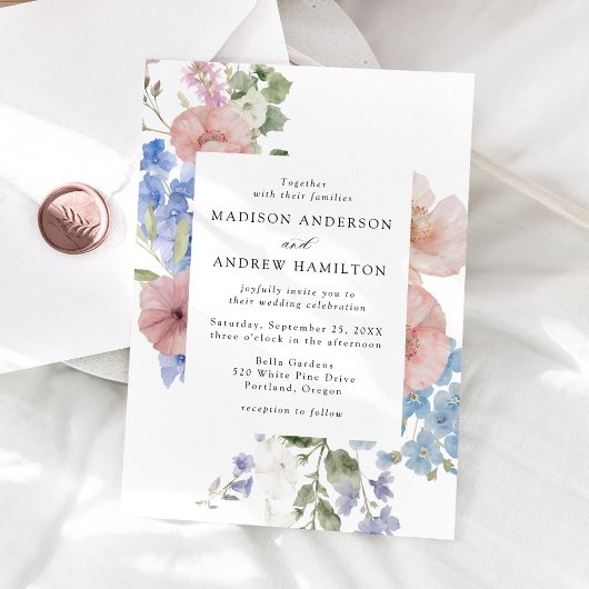 Elegante Romantische Waterverf Bloemen Lijst bruil Kaart