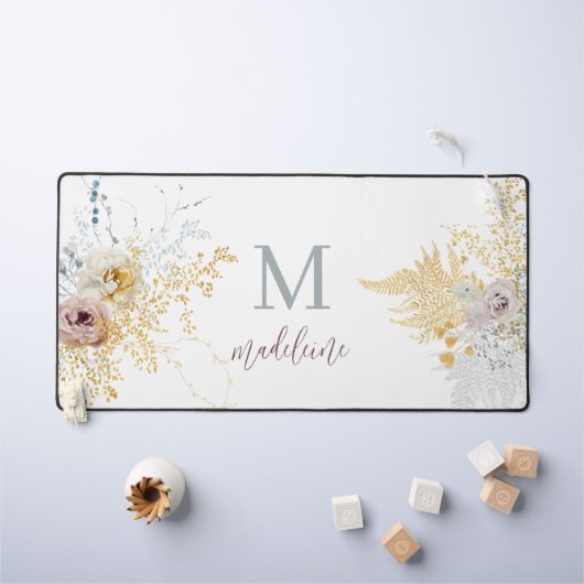 Elegante romantische Waterverf bloemen monogram Bureaumat (Kindertafel)