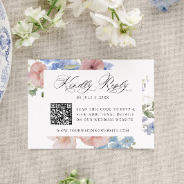 Elegante Romantische Waterverf Bloemen QR Code Huw RSVP Kaartje