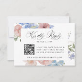 Elegante Romantische Waterverf Bloemen QR Code Huw RSVP Kaartje (Voorkant)