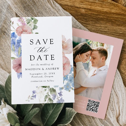 Elegante Romantische Waterverf Bloemen QR Code Huw Save The Date