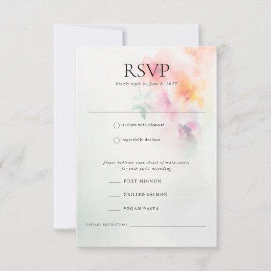 Elegante Romantische Waterverf Bloemen Trouwantwoo RSVP Kaartje (Voorkant)