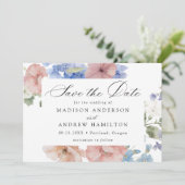 Elegante Romantische Waterverf Bloemenfoto bruilof Save The Date (Staand voorkant)