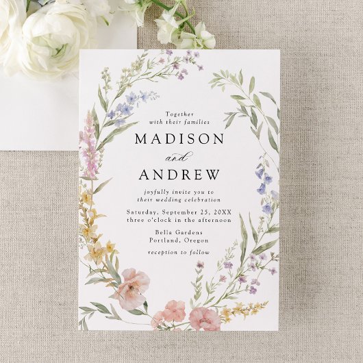 Elegante Romantische Waterverf Bloemenkrans bruilo Kaart