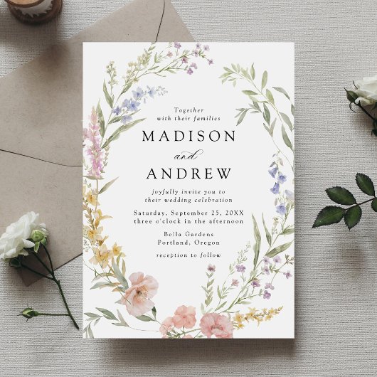 Elegante Romantische Waterverf Bloemenkrans bruilo Kaart