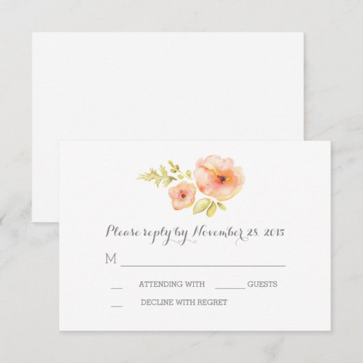 Elegante romantische waterverf bloesems RSVP kaart (Voorkant / Achterkant)