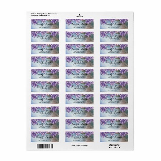 Elegante Romantische Waterverf Paarse Hortensia Fr Etiket (Full Sheet)