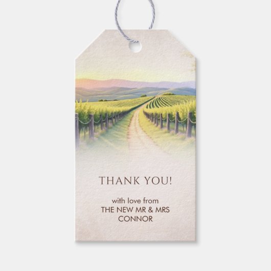 Elegante Romantische Wijngaard Rustieke Bruiloft Cadeaulabel (Voorkant)