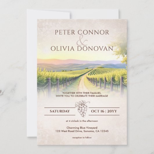 Elegante romantische wijngaard rustieke bruiloft kaart (Voorkant)