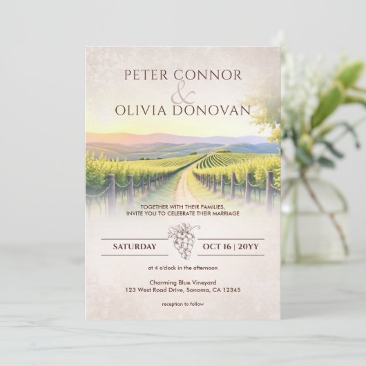 Elegante romantische wijngaard rustieke bruiloft kaart (Staand voorkant)