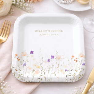 Elegante romantische wilde bloemen bruidsdouche papieren bordje