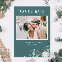 Elegante romantische witte bloemen eucalyptus brui save the date