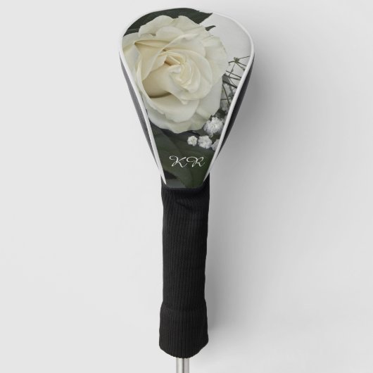 Elegante & romantische witte roos gepersonaliseerd golfheadcover (Voorkant)