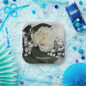 Elegante & Romantische Witte Roos Gepersonaliseerd Papieren Bordje (Feest)