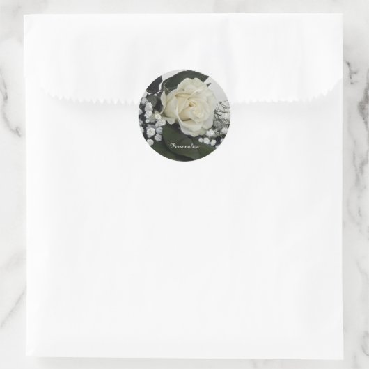 Elegante & Romantische Witte Roos Gepersonaliseerd Ronde Sticker (Tas)