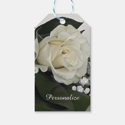 Elegante & Romantische Witte Roos Personaliseer Cadeaulabel (Voorkant)