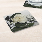 Elegante & Romantische Witte Roos Personaliseer Kartonnen Onderzetters (Schuin)