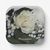 Elegante & Romantische Witte Roos Personaliseerbaa Papieren Bordje (Voorkant)