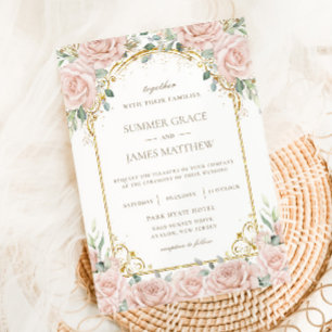 Elegante Romantische Zachte Blush Rozen Floral Wed Kaart