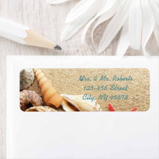 Elegante romantische zand schelpen strand bruiloft etiket (Insitu)