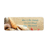 Elegante romantische zand schelpen strand bruiloft etiket (Voorkant)