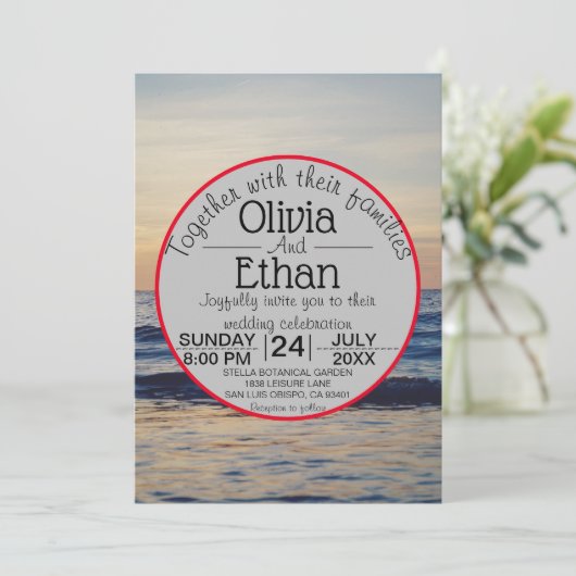 Elegante romantische Zee Waves Sunset Beach bruilo Kaart (Staand voorkant)