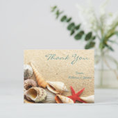 Elegante romantische zeeschelpen strand bruiloft d briefkaart (Staand voorkant)