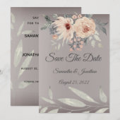 Elegante Romantische Zilveren Roze Bloemen Save th Kaart (Voorkant / Achterkant)