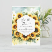 Elegante romantische zonnebloem bruiloft save the date (Staand voorkant)