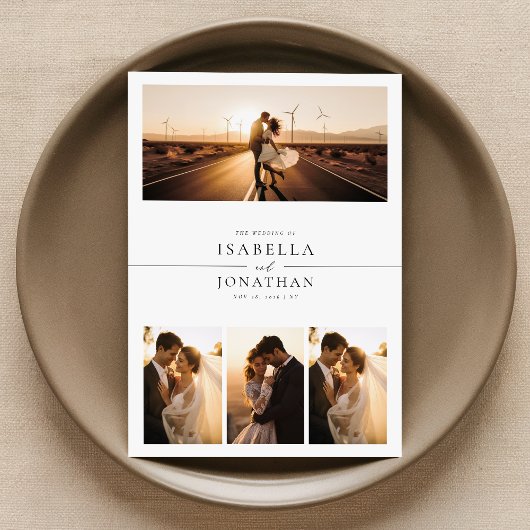 Elegante romantische zonsondergang 8 foto bruiloft kaart