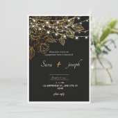 Elegante romantische zwart en gouden bruiloft uitn kaart (Staand voorkant)