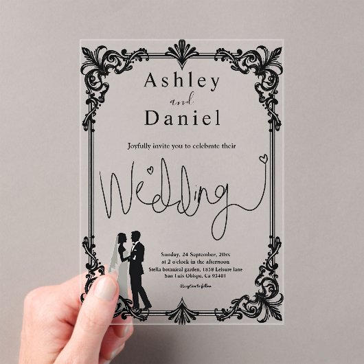 Elegante romantische zwart-wit klassieke bruiloft acryl uitnodigingen (Insitu (Draagbaar))