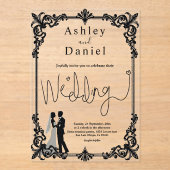 Elegante romantische zwart-wit klassieke bruiloft acryl uitnodigingen (Voorkant)