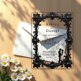 Elegante romantische zwart-wit klassieke bruiloft acryl uitnodigingen