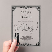 Elegante Romantische Zwart-Wit Klassieke Bruiloft Acryl Uitnodigingen (Insitu (Draagbaar))