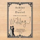 Elegante Romantische Zwart-Wit Klassieke Bruiloft Acryl Uitnodigingen (Voorkant)